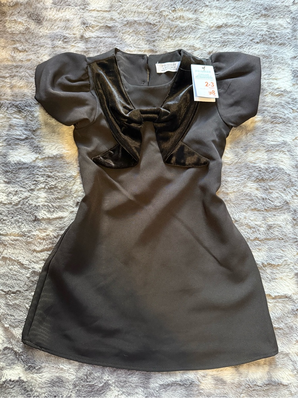 Primark Black Velvet Bow Toddler Dress new